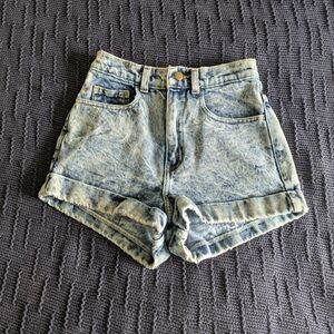 American Apparel Acid Wash Hi-Rise Cuffed Denim Shorts Sz 24